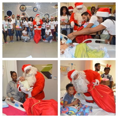Santa Claus revive el espíritu navideño a niños ingresados en el hospital Marcelino Vélez Santana.