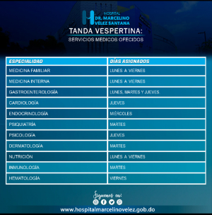 Cartera de servicios en horario vespertino